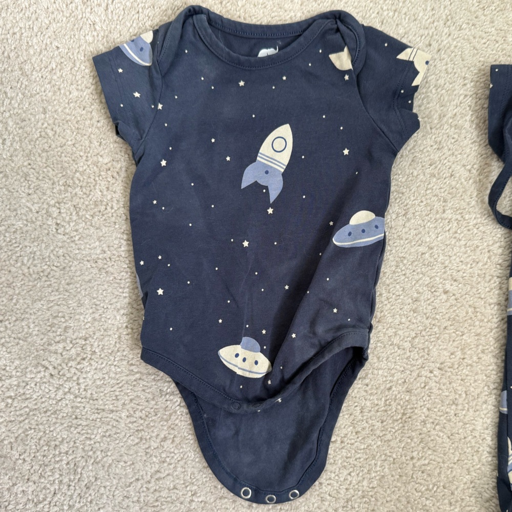 Monica + Andy Navy Blue Rocket Print Baby Onesie, 3-6 months